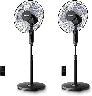 PELONIS 16'' Oscillating Pedestal Standing Fan with Remote Control 2 Packs, 3 Speeds Settings 7H Timer Ultra Quiet Adjustable Heights for Bedroom, Living Room, Home and Office