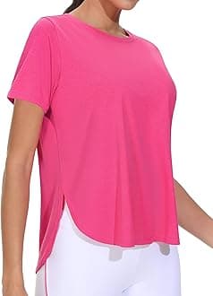 THE GYM PEOPLEWomen's Workout T-Shirts Loose Fit Short Sleeve Cotton Running Basic Tee Tops with Split Hem