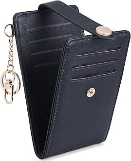 POIUGOYA Slim Wallet for Women,RFID Blocking Bifold Credit Card Holder with Zipper Coin Pocket,ID Window,Keychain, 1-PU Leather-Black, Minimalist