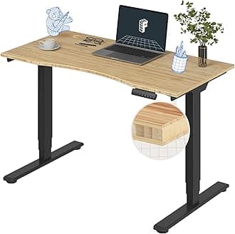 FlexiSpot E6 Bamboo 3-Stage Dual Motor Electric Standing Desk 48 x 24 Sit Stand Up Desk, Holds 220 lbs, Adjustable Height w/ Memory Presets, Solid Bamboo Curved Desktop & Black Frame, Ships in 2 Boxes