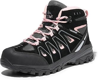 Womens Waterproof Hiking Boots Low Top Lightweight Outdoor Trekking Camping Trail Hiking Boots Size 9.5 M US SNHB211W, Black/Pink