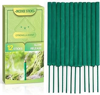 Citronella Incense, Lemongrass Citronella Essential Oil, 12 Incense Sticks, Long Time of Combustion for Summer, Outdoor, Indoor, Worship, Aromatherapy, Yoga, Travel, Garden, Camping, BBQ