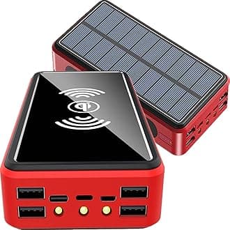 Solar Charger 100000Mah Waterproof Qi Wireless Power Bank Camping Battery Pack with Solar Panel Fast Charging 5V/2.1A Input/Output, LED Flashlights