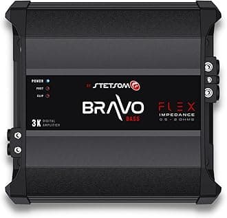 - Stetsom Bravo BASS Flex 3K Mono - Class D Car Audio Amplifier, Monoblock, 3000W RMS at Variable Impedance 0.5, 1, 2 Ohms, 3000x1, Smart Subwoofers Amp