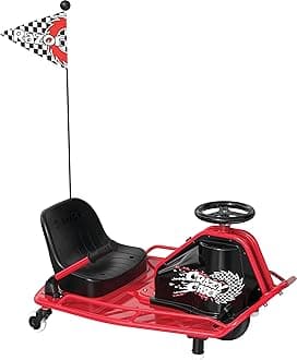 Crazy Cart - 24V Electric Drifting Go Kart - Variable Speed, Up to 12 mph, Drift Bar for Controlled Drifts, One Size, Black/Red