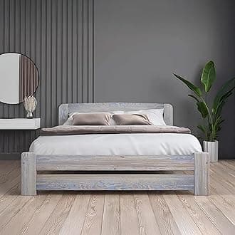 Super King Bed Frame – Solid Pine Wooden Bed Frames for Adults, F1 Easy Assemble Bed with Sturdy Slats & Extra Four Supportive Legs, Comfortable Bedroom Furniture | 6ft (Grey washed)