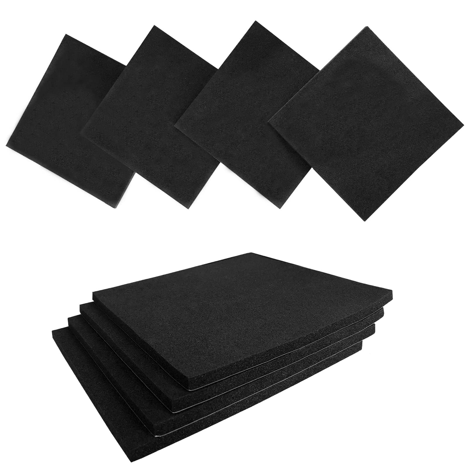 8 Pack Closed Cell Foam Padding Pads - 1/4" Thick 6" x 6" Neoprene Rubber Self Adhesive Black