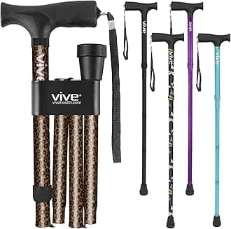 Vive Folding Cane - Lightweight Foldable Walking Stick for Men & Women - Adjustable & Durable for Portable Travel- Collapsible Balancing Mobility Aid - Sleek Ergonomic & Comfortable Handles