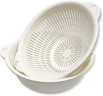 Kitchen Colanders and Bowl Pair Set. Easy to Use, 1.2-quart, 7" Handy Size, for Pasta, Spaghetti, Berry, Veggies, Fruits, Noodles, Salads, Made in Japan (White)