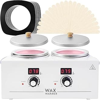 Portable Wax Warmer Machine for Painless Hair Removal, Women Men Professional Wax Heater with Adjustable Temperature Set, 20pcs Sticks (White - Double Pots-Digital)