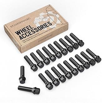 20pcs Extended Black Lug Bolts 14x1.25 (48mm Shank Length - Not OEM Length, Cone Seat) Compatible with BMW 228i 320i 328i 335i 428i 435i 528i 535i 535d 550i F10 F30 640i M3 M4 M5 M6 X3 X5