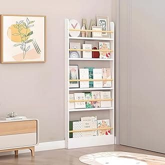 Book Shelf, Behind The Door Bookshelf, Wooden Kids Book Shelf 3/4/5/6 Tier, for Toys and Books, Space-Saving Wall Mount Narrow