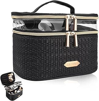 Make Up Bags for Women, Double layer Cosmetic Organizer Bag, Portable Makeup Organizer Bag Travel with Brush Storage (Black)