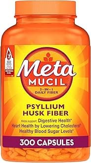 Metamucil, Daily Psyllium Husk Powder Supplement, 3-in-1 Fiber for Digestive Health, Plant Based Fiber, 300ct Capsules