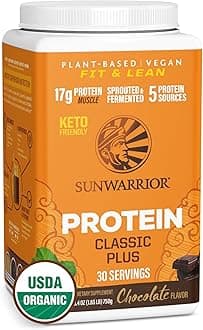 Classic Plus, Vegan Protein Powder with Peas & Brown Rice, Raw Organic Plant Based Protein, Chocolate, 30 Servings