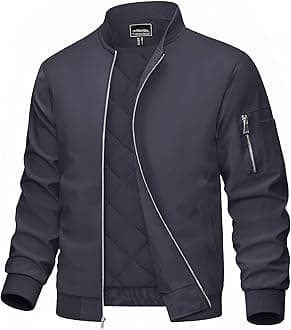 MAGCOMSEN Men's Bomber Jacket Casual Windproof Quilted Jacket Full Zip Windbreaker Winter Warm Varsity Jacket with Pockets
