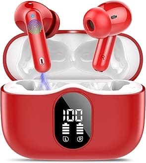 Btootos Wireless Earbuds, Bluetooth 5.4 Headphones Bass Stereo, Ear Buds with Noise Cancelling Mic, IP7 Waterproof in Ear Earphones, 36H LED Display Bluetooth Earbuds for Laptop Pad Phones, Rose Red