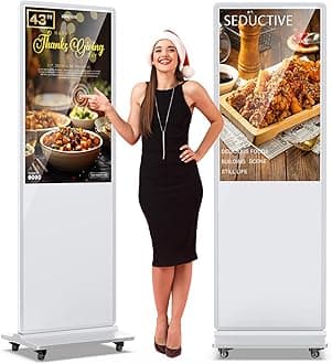 43 Inch Digital Signage Touchscreen Kiosk LCD Screen Indoor Floor Standing Advertising Display Totem Interactive Display Poster Android System with Auto Media Player-White