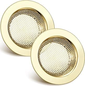 Retisee 2 Pcs Sink Strainer Stainless Steel Sink Drain Basket Cover Mesh French Gold Sink Filter Metal Food Catcher Kitchen Sink Accessories for Hair Garbage, Large Wide Rim of 4.4" Diameter
