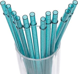 DAKOUFISHBPA-Free 12 Piece 11 Inch Reusable Clear Plastic Glitter Sparkle Drinking Straw Plus one Cleaning Brush (11inch Teal)