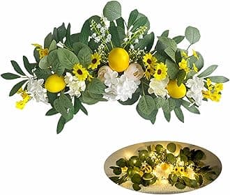 Lemon Swags 22" Artificial Decorative Floral Swags with Lights Lemons Bridal Shower Welcome Sign Fruit Swags Summer Spring Lintel Lemon Wreath for Wedding Arch Front Door Wall Home Kitchen Decoration