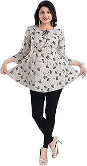 KeshubabaWomen's Polyester Crepe Short Tunic Top