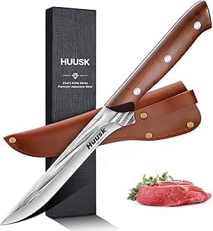 Huusk 6 Inch Meat Trimming Knife, Boning Knife for Meat Cutting Hand Forged Japanese High Carbon Steel, Butcher Knife for Fish deboning & Meat Trimming Father's Day Gift,Ergonomic Rosewood Handle