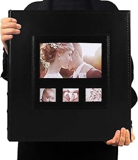 RECUTMS Photo Album 4x6 Pockets Hold 600 Photos Leather Frame Cover,Black Pages Horizontal & Vertical photos, Travel Record Family Album Baby Photo Picture Album (Black)13.6 x 13.2 x 2.2 Inch