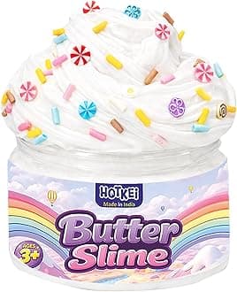 HOTKEI White Color Vanilla Scented Butter Slime for Kids 3 to 10 Years Kit Set with Sprinkles Candy Charms Soft Stretchy Toy Slime Birthday Return Gift Toys for Kids Boys Girls Birthday