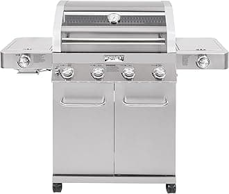 Larger 4+2 Burner Propane Gas Grills Stainless Steel Cabinet Style with Clearview® Lid, Knob Controls, Built-In Thermometer, Infrared Side Sear Burners & Side Burners, Outdoor Use