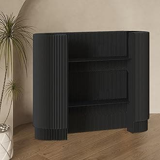 Modern Reception Desk,Retail Checkout Counter Desk Receptionist Table,Front Office Desk,Curved Portable Check Out Stand for Craft Shows,Display Rack,for Small Spaces,Bar,Store,Hotel,Lobby(Black)