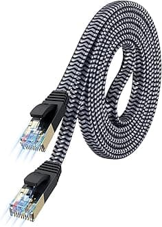 Cat 7 Ethernet Cable 50 ft - Flat Design, Easy Install, Nylon Braided, More Durable High Speed Internet Cable Network Cord Shielded LAN Cables for Computers, Routers, Switches, and Gaming Consoles