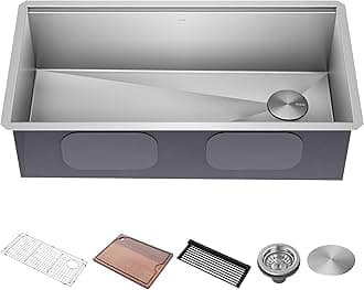 Kore KWU110-36 Undermount Workstation, 16 Gauge, Stainless Steel, Single Bowl, Kitchen Sink with Accessories, 36-Inch