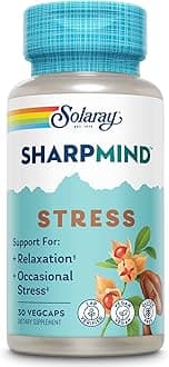 SharpMind Stress, Nootropic Mood Support Supplement for Relaxation and Occasional Stress Relief Support, Adaptogen with Ashwagandha, L Theanine, 60 Day Money Guarantee, 30 Serv 30 VegCaps