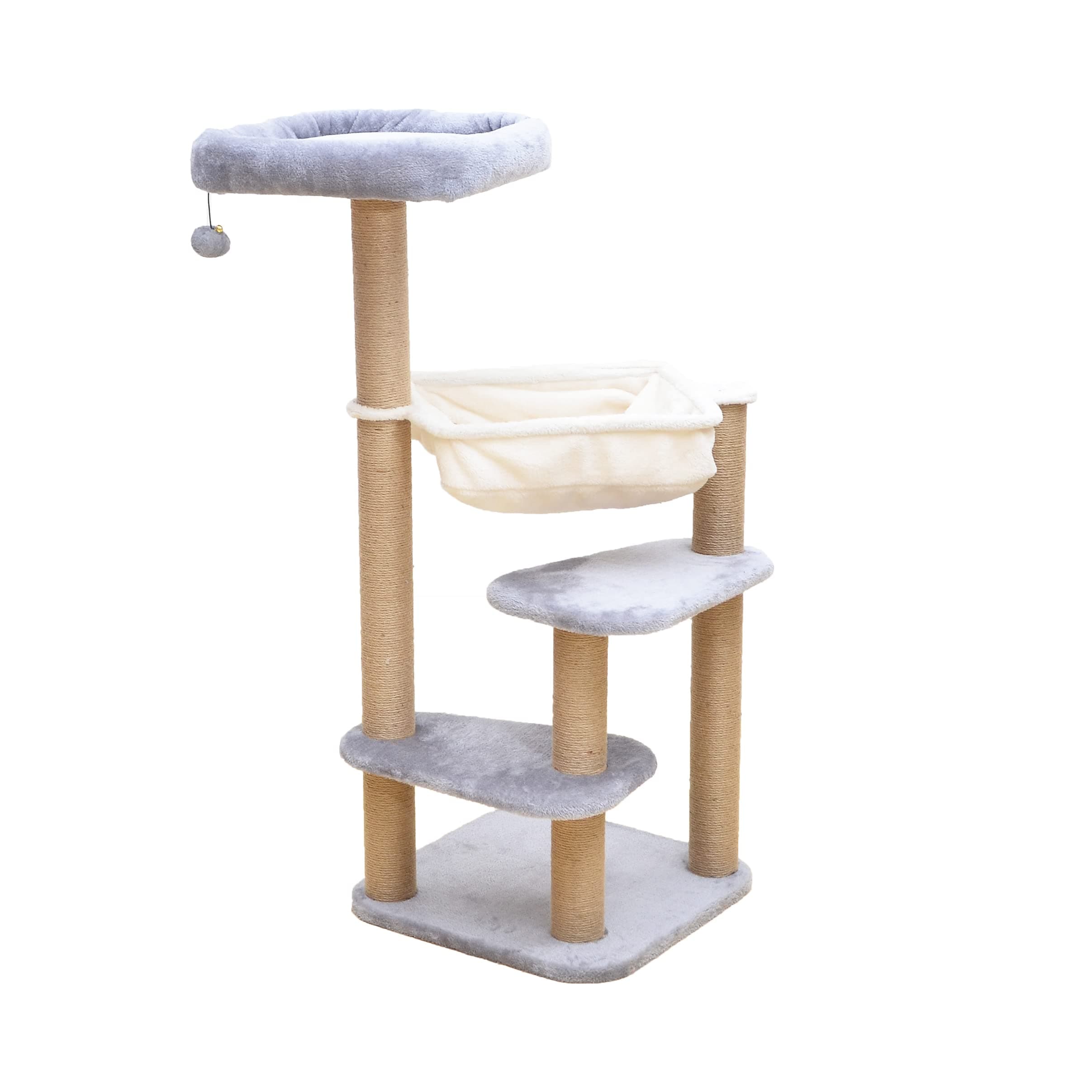Catry Babylon Cat Tree - A Complex Cat Tower with Cat Hammock, Scratching Post, and Playful Toys Invariably Trap Kitten to Stay Around This 42” Easy Assembled Sturdy Cat Furniture, Grey Beige