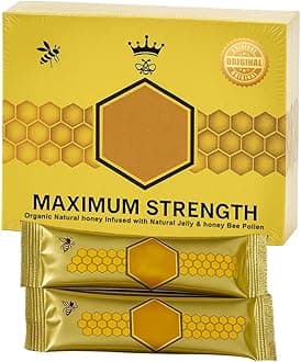 Large 12 Pack Original Honey Pack with Natural Jelly - Bee Pollen from Ginseng & Herbs, Full Box of 20G Honey | 12 Sachets Extra Strength Sachets Pouches