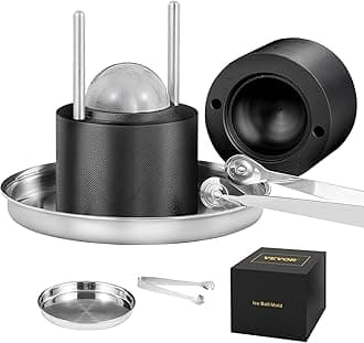 VEVOR Ice Ball Press, 2.4" Ice Ball Maker, Aviation Aluminum Ice Ball Press Kit for 60mm Ice Sphere, Ice Press with Tong and Drip Tray, for Whiskey, Cocktail, Bourbon, Scot on Party & Holiday, Black