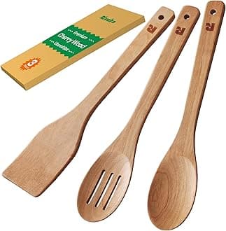 Riveira Cherry Wooden Spoons for Cooking Set of 3 – Natural Cherry Wooden Cooking Utensils, Wooden Spatula, Wooden Spoon - Premium Quality Wooden Utensil Set for Non-Toxic Cooking