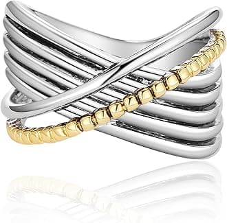Gold and Silver Statement Rings for Women - Two Tone Rings Vintage Openwork Silver Band Rings Cocktail Jewelry