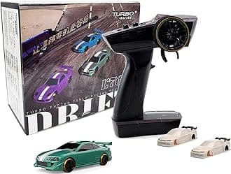 Turbo Racing 1:76 Scale Drift RC Car with Gyro Mini Full Proportional RTR 2.4GHZ Remote Control with 2 Replaceable Body Shell (C62 Cyan-Drift)