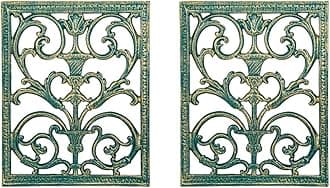 Sungmor 2PC Beautiful Floral Carved Scroll Wall Décor 12" x 15" Large Pretty Metal Hanging, Solid Wall Mount Decorative Sculpture, Gorgeous Vintage Wall Art Living Room Hallway Bedroom Home Decoration