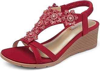 Women's Low Wedge Heels Summer Dressy Platform Sandals Elastic Ankle Strap Open Toe Flower Shoes