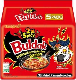Samyang Buldak en Ramen, Korean Stir-Fried Instant Noodle, 2X Spicy, 5 Oz (5 oz), Pack of 5