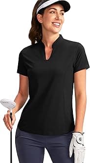 OblaWomen's Golf Polo Shirt V-Neck Short Sleeve Collarless Quick Dry Tennis Running T Shirt Golf Tops for Women