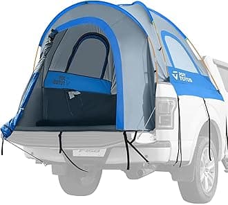 JOYTUTUS Truck Tent, Portable Truck Bed Tent with Rainfly, Truck Tent for 5.0'-5.2' with Aluminum Pole, Waterproof PU2000mm Double Layer for 2 Person - Blue