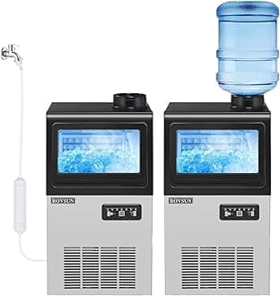 ROVSUN 90LBS/24H Ice Maker Machine with 2 Water Inlets, Freestanding & Countertop Ice Machine with 11lbs Storage Bin, Ice Scoop & Water Filter for Home Office Light Commercial Restaurant Bar Cafe Use
