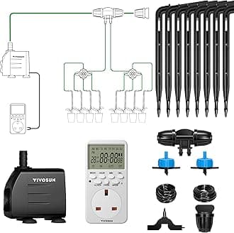 – Professional Automatic Drip Irrigation Kits, 15W Output, All in One Professional Grow Kit- Includes Pump, Timer and Regulator, 8 Drip Emitters Garden Plant Watering System Indoor Outdoor