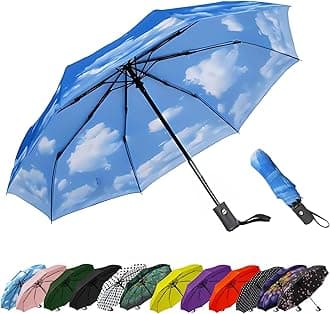 SIEPASA Windproof Travel Compact Umbrella-Automatic Umbrellas for Rain-Compact Folding Umbrella, Travel Umbrella Compact, Small Portable Windproof Umbrellas for Men Women Teenage. (Sky)