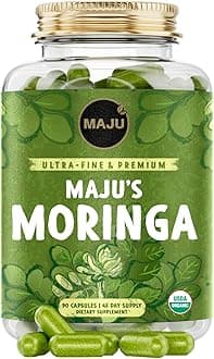 Maju Superfoods MAJU's Organic Moringa Capsules, Oleifera Leaf, Extra-Fine Quality Moringa Leaves, Dried Drumstick Tree Leaves, Organic Moringa Powder Extract Supplement Capsules from Plant (90 ct)