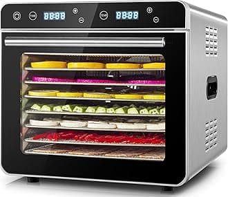 Dehydrator Holds 3.8kg Raw Beef with Large 0.67 m² Drying Space, 8 Stainless Steel 28cmx 30cm Trays, 85°C Food Dehydrator Dryer for Dog Treats, Herbs, Meat, Fruit, and Yogurt, Silver